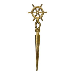 Vintage Solid Brass Nautical Ship’s Wheel Letter Opener Desk Accessory - Nautical, Coastal, Traditional For Sale