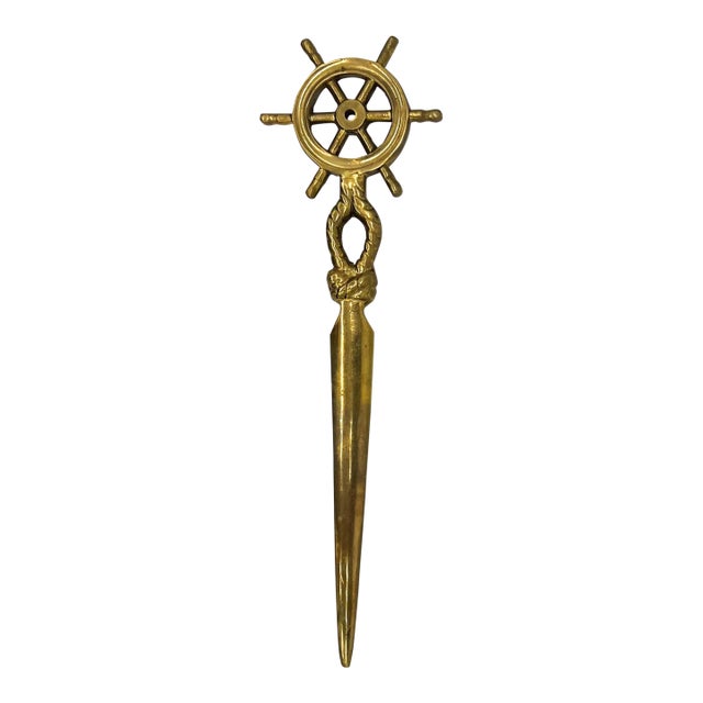 Vintage Solid Brass Nautical Ship’s Wheel Letter Opener Desk Accessory - Nautical, Coastal, Traditional For Sale
