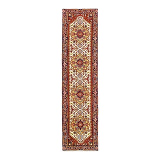 Fine Hand Knotted Ivory Serapi Design Runner For Sale