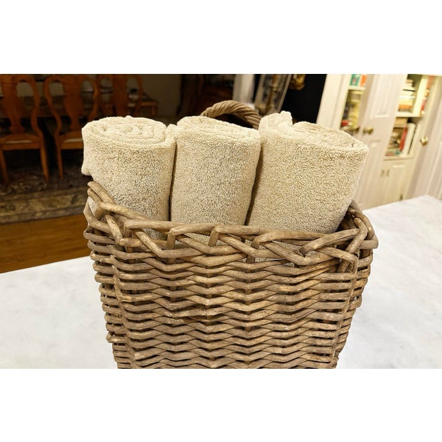 Greige Vintage Kubu Rattan Rare, Rare One Handled, Almost Square Gathering Basket For Sale - Image 8 of 8