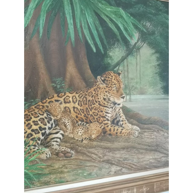Jaguar Panther decor Cheetah painting Gold frame Animal wall art Signed painting. Oil on canvas. Gold frame. Dimensions:...