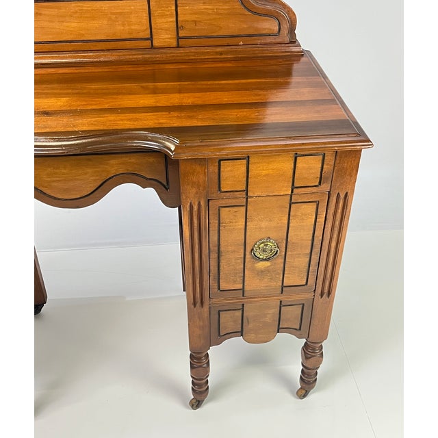 Brown Antique Art Deco Vanity With Arched Triple Mirror For Sale - Image 8 of 13