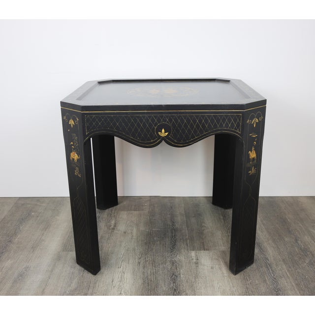 Wood Vintage Hand Painted Gold Chinoiseries Square Side Table For Sale - Image 7 of 7