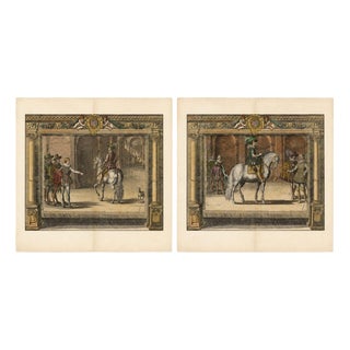 French School Artist, Equestrian Court, 1623, Engraving, Set of 2 For Sale