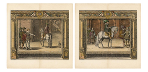 French School Artist, Equestrian Court, 1623, Engraving, Set of 2