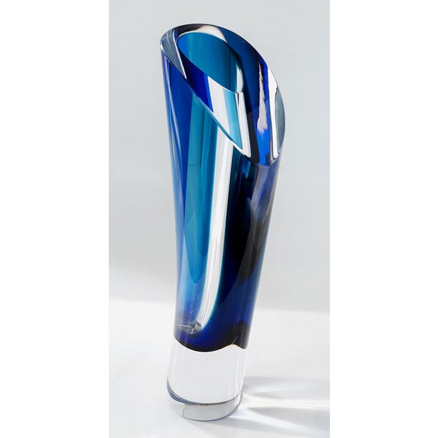 Goran Warff Kosta Boda Saraband Heavy Crystal Vase/Art Sculpture Blue and Teal 11" Tall 5.3 LBS For Sale - Image 9 of 18