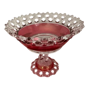 Antique Victorian Cranberry Glass Compote With Underplate – Open Alley / Lace Edge Eapg