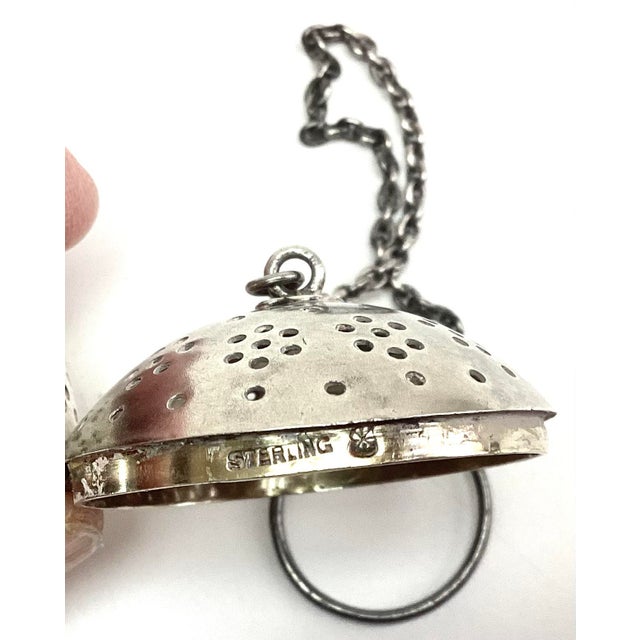 Traditional Antique American Edwardian Sterling Silver Tea Ball Infuser Monogrammed For Sale - Image 3 of 5