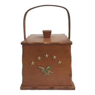 Vintage Rustic Wooden Salt Box With Handle & Removable Lid For Sale