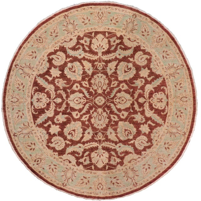 Brown Classic Ziegler Brown/Green Wool Round Rug - 7'10'' X 8'0'' For Sale - Image 8 of 9