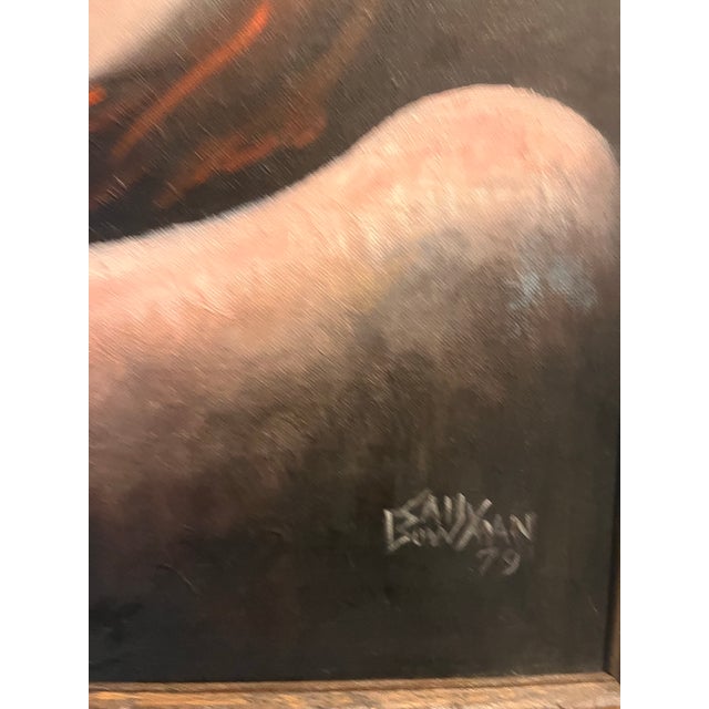 Vintage 1979 Signed Oil Portrait | Moody Chiaroscuro Woman With Auburn Hair | Framed Mid-Century Style Wall Art For Sale In Washington DC - Image 6 of 7
