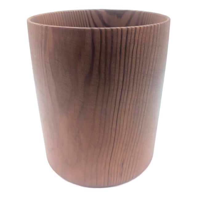 Vintage Carved and Lathed Wood Cylinder Bowl For Sale