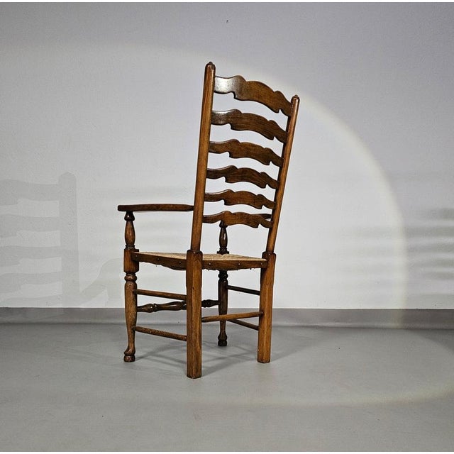 Rustic Oak Farmhouse Ladderback Dining Chairs with Rush Seats, 1960s, Set of 4 For Sale - Image 13 of 18