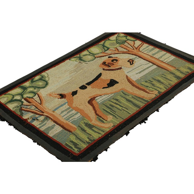 1920s Antique Hooked Rug in Beige-Brown With Animal Pictorial Patterns | Rug & Kilim For Sale - Image 5 of 8