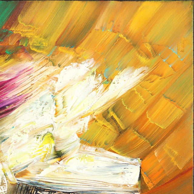 Abstract Golden September - Colorful Textured Oil Painting Original Artwork by Sergei Inkatov For Sale - Image 3 of 9