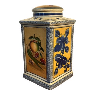 Vintage Chinese Hand-Painted Fruit Ginger Jar With Lid, 9” For Sale