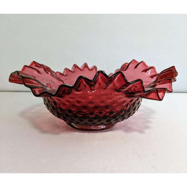 Vintage Fenton-Style Hobnail Ruffled Rim Glass Bowl For Sale In Louisville - Image 6 of 6