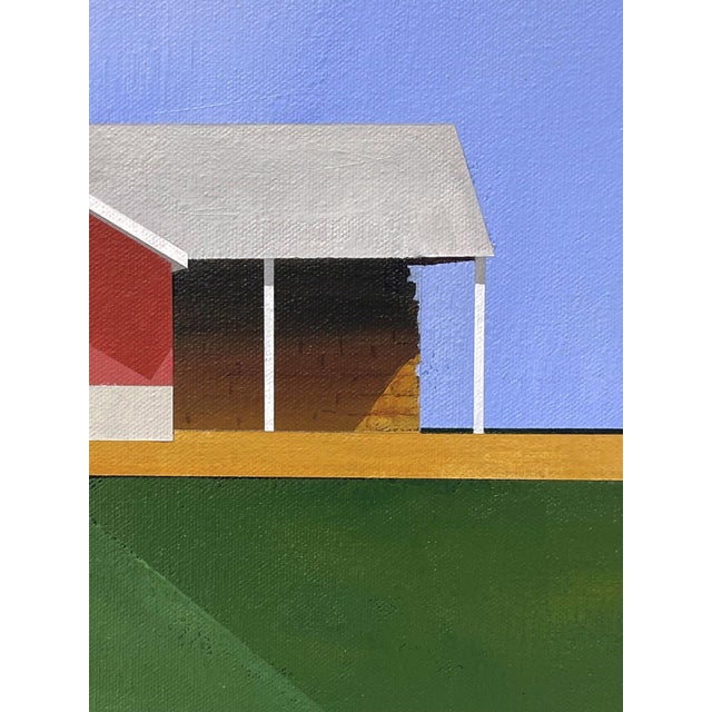 2020s Wide Open Sky by Justin Wheatley | Acrylic on Canvas Red Barn With Green Fields For Sale - Image 5 of 11