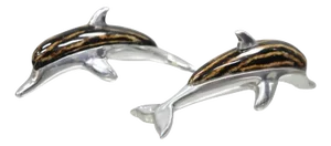 Late 20th Century Atlantis Paradise Island Metal & Faux Tortoiseshell Dolphin Sculpture - a Pair