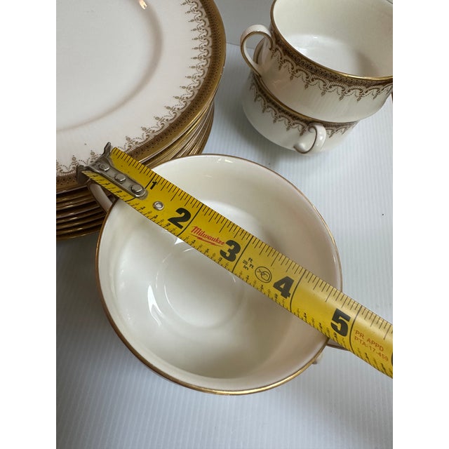 1990s Paragon"ATHENA" Pattern 31pc Dinner Set White and Gold Colors With Banded Border Gold Scrollwork For Sale - Image 11 of 16
