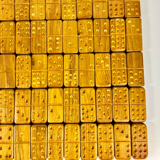 1980s Vintage Arts & Crafts Folk Art Hand Carved Oak Jumbo Dominos Double-Nine Set - 55 Pieces For Sale - Image 14 of 14