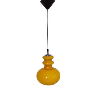 Vintage Ceiling Lamp with Yellow Glass Shade on Chrome-Plated Metal Mount, 1970s For Sale
