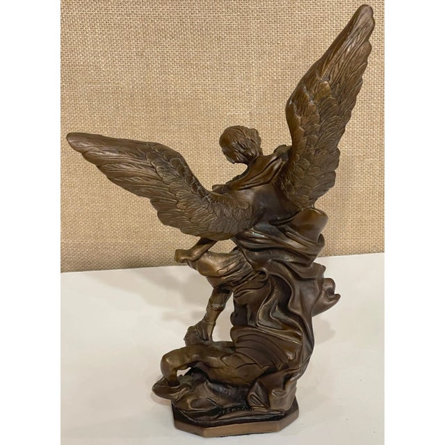 Bronze Sculpture Arch Angel Michael's Battle with the Devil, Signed A. Saulon For Sale - Image 4 of 9