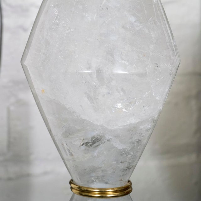 2000 - 2009 Pair of diamond shaped polished rock crystal table lamps For Sale - Image 5 of 8