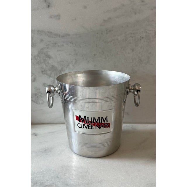 Vintage mid century French aluminum champagne ice bucket with classic ring handles branded by G.H. Mumm Cordon Rouge,...