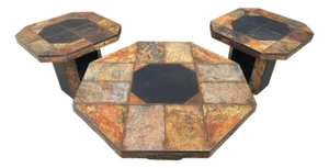 1960s Set of 3 Paul Kingma Style Brutalist Slate Tile Tables