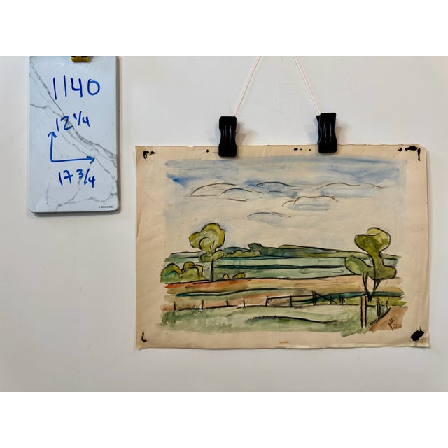 Paper Henry Emil Salloch Original Watercolor on Paper Rural Landscape Study, 1930. For Sale - Image 7 of 7