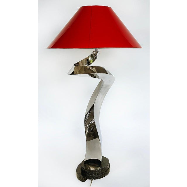 Abstract Sculpted Stainless Steel Table Lamp, Metal Shade by Norton For Sale - Image 10 of 12