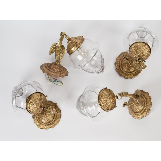 1950s Spanish Empire Cast Brass Dragon Sconces With Cut-Glass Acorn Shades - Set of 4 For Sale - Image 6 of 12