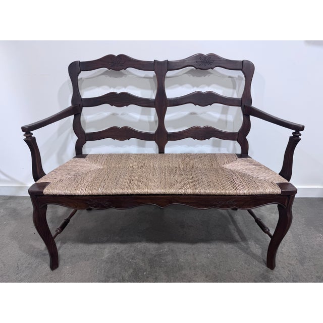 French Country 1960s French Country Natural Rush Bench For Sale - Image 3 of 9