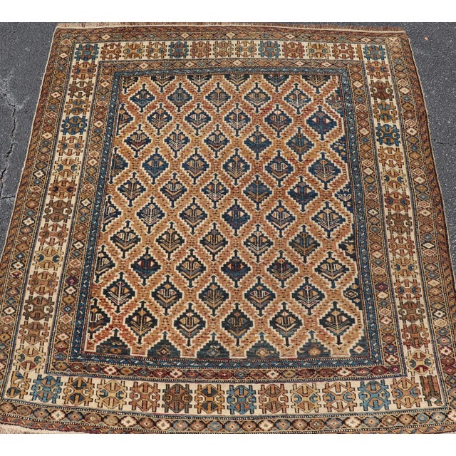 Navy Blue Antique Caucasian Shirvan Rug With Geometric Lattice Tribal Design Pattern For Sale - Image 8 of 14