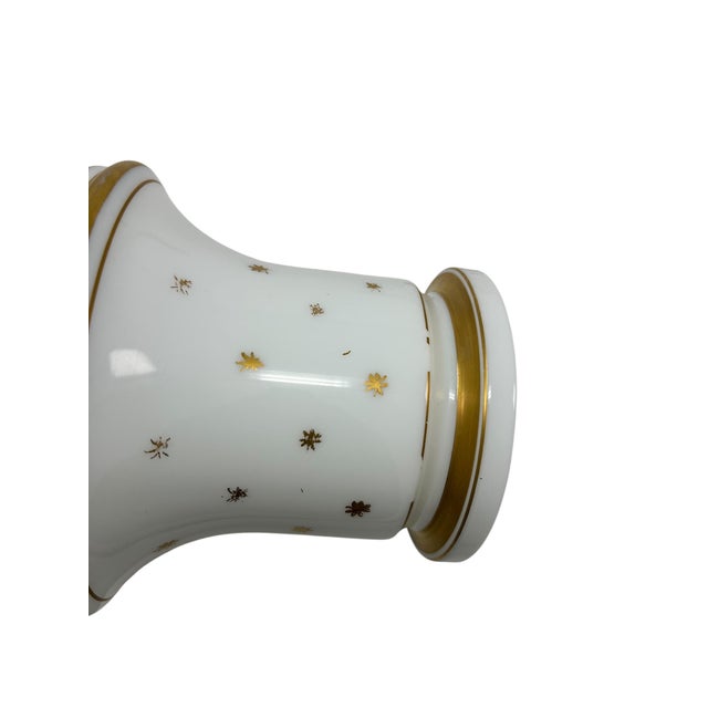 Glass Pair of Antique French White Opaline Cachepots With Gilt Decorations For Sale - Image 7 of 12