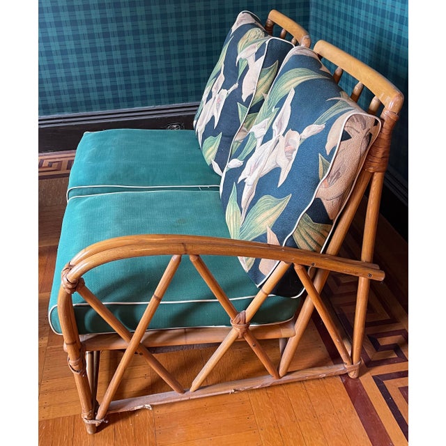 1950s 1950's Heywood Wakefield 4 Pc Rattan Bamboo Sofa & Chair Set For Sale - Image 5 of 12