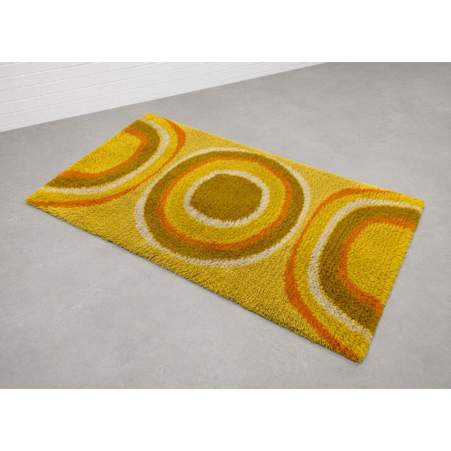 Mid-Century Modern Mid Century Modern Rya Rug – Vintage Shag Sunburst Accent Rug – Small Area Rug For Sale - Image 3 of 7