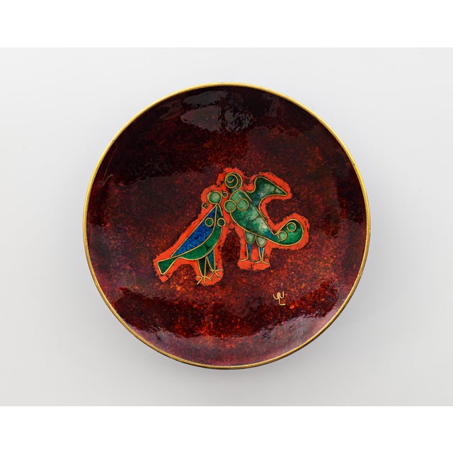 1970s Cloisonne and Red Enamel Bronze Dish with Abstract Birds by Walter Lochmüller, 1970s For Sale - Image 5 of 5