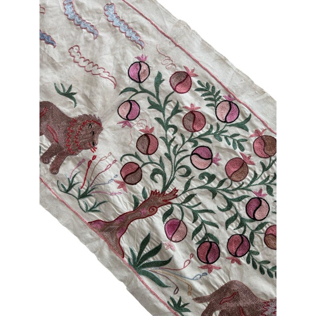 1960s Lion Suzani Wall Hanging, Pastel Pomegranate For Sale - Image 5 of 5