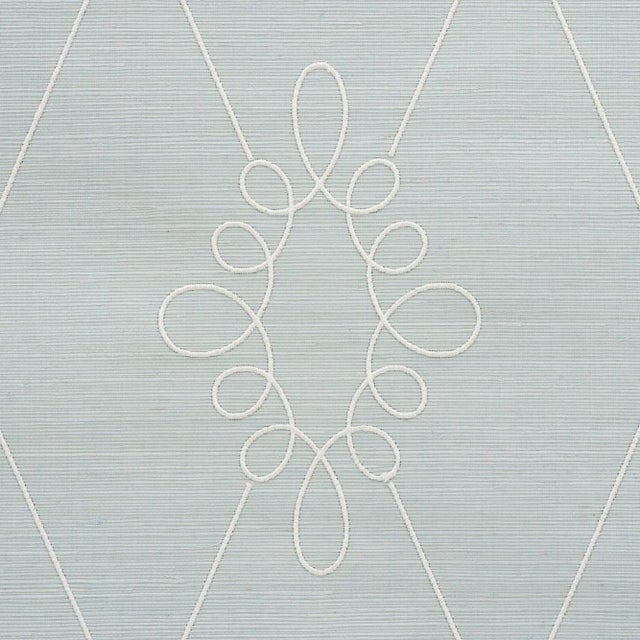 Contemporary Sample - Schumacher Sylvie Embroidered Sisal Wallpaper in Water Blue For Sale - Image 3 of 4