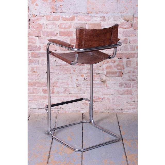 Metal Bauhaus Bar Chair in Chromed Steel and Faux Leather, Germany, 1970s For Sale - Image 7 of 11