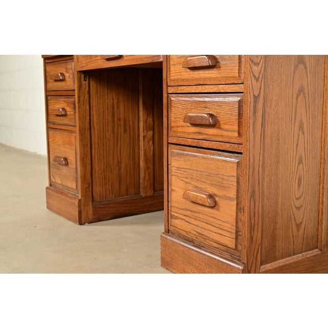 Victorian Carved Solid Oak Roll Top Desk For Sale - Image 12 of 15