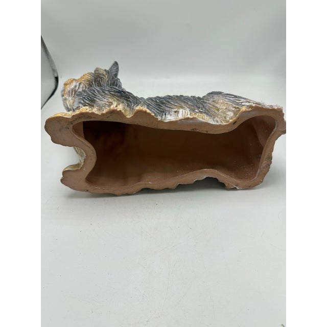 This is a vintage Italian a ceramic Yorkshire Terrier (Yorkie) dog figurine with realistic hand-painted details in gray,...