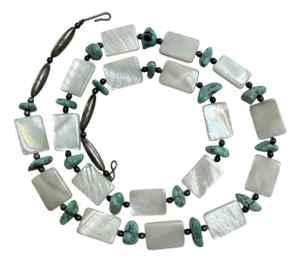Vintage Santo Domingo Native American Shell, Turquoise and Sterling Silver Necklace