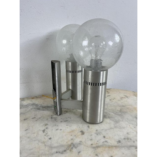 2-Light Brushed Steel and Glass Wall Lamp, Italy, 1970s For Sale - Image 6 of 8