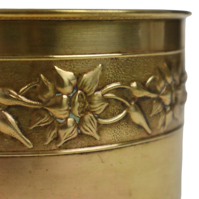 Brass Repoussé Flower Planters, Set of 3 For Sale - Image 9 of 18