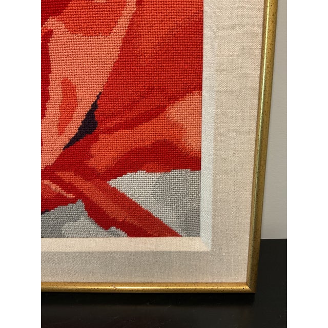 Contemporary Vintage Poppy Needlepoint Matted and Framed For Sale - Image 3 of 12