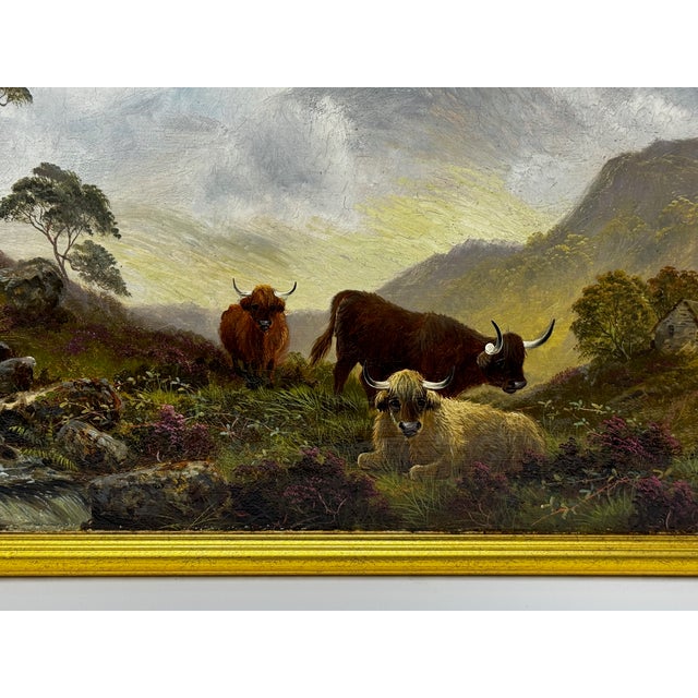 Victorian Oil Painting Morning Mist at Ben Lawers ⛰️ Highland Cattle Beside Loch Tay C1880 Framed For Sale - Image 10 of 18