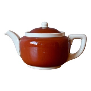 Two-Tone Sarreguemines Earthenware Teapot in Brown-Red and White, 1950s For Sale